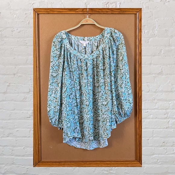 Laren Conrad Blue and Green Floral Top Size Large - Picture 1 of 6